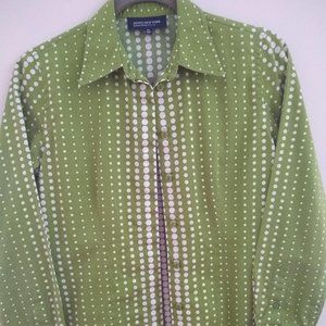 Jones New York Signature Petite PS green polka dot long sleeve shirt blouse